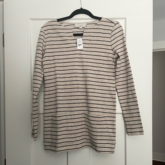 NWT Loft Tunic. Beige/tan with blue stripe. - Picture 1 of 2